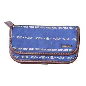 AERO Aeropostale Wallet Aztec Print Canvas Leather fold over Snap Closure blue
